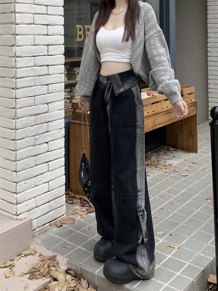New Trendy Wide-Leg Jeans for Women in Black and Gray