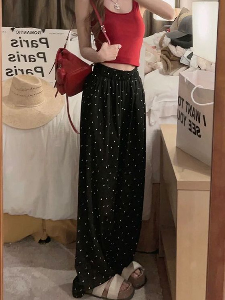 Korean Version of Polka Dot Black Yamamoto Pants for Women
