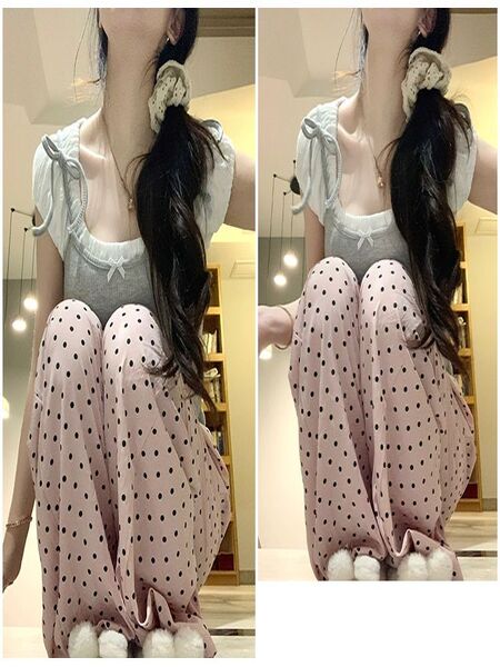 Korean Version of Polka Dot Pink Yamamoto Pants for Women