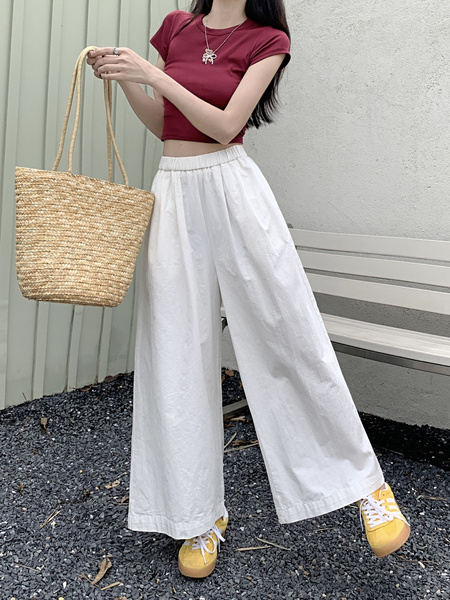 Korean Pure Cotton Summer All-Match White Wide-Leg Pants