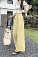 Korean Pure Cotton Summer All-Match Pale Yellow Wide-Leg Pants