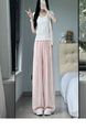 Pink and White Striped Cotton and Linen Wide-Leg Pants for Women - Summer Thin 2025 New High Waist Drape Linen Casual Vertical Stripes