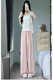 Pink and White Striped Cotton and Linen Wide-Leg Pants for Women - Summer Thin 2025 New High Waist Drape Linen Casual Vertical Stripes