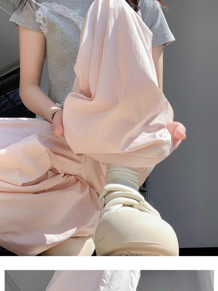 Pink Embroidered Butterfly Ice Silk Yamamoto Pants for Women - Summer 2025 New Casual Lazy Walking Drape Wide Leg Pants