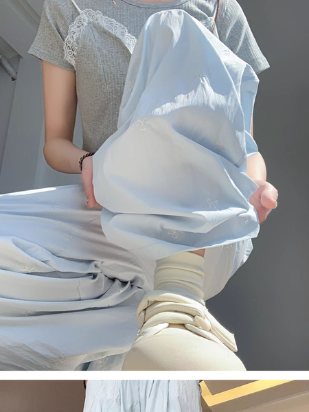 Light Blue Embroidered Butterfly Ice Silk Yamamoto Pants for Women - Summer 2025 New Casual Lazy Walking Drape Wide Leg Pants