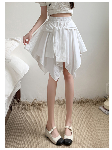 White Ice Silk Irregular Skirt - Women's New Style All-Match Slim Short Skirt Hip-Covering Casual Skirt