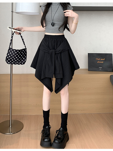 Black Ice Silk Quick-Drying A-Line Skirt for Women - Summer 2025 New Style High Waist Irregular All-Match Slim