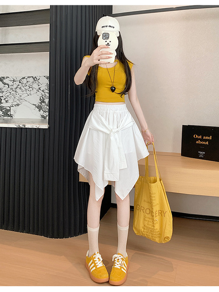 White Ice Silk Quick-Drying A-Line Skirt for Women - Summer 2025 New Style High Waist Irregular All-Match Slim