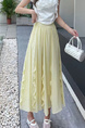 Light Yellow Ruffle Skirt - Women's Summer High Waist Slimming Cover Cross Lace Big Swing Skirt