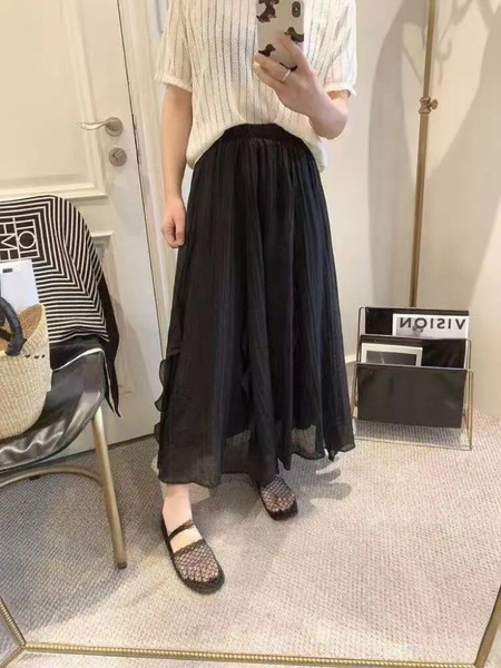 Black Ruffle Skirt - Women's Summer High Waist Slimming Cover Cross Lace Big Swing Skirt