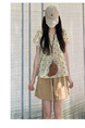 Khaki Cargo Shorts Women's Summer Thin New High Waist Casual Wide Leg Small Sports Shorts in Beige