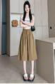 Real Shot of New Summer Women's Korean Style Elastic Waist Slim Medium-Length Wide-Leg Pants Skirt in Brown