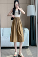 Real Shot of New Summer Women's Korean Style Elastic Waist Slim Medium-Length Wide-Leg Pants Skirt in Brown