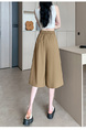 Real Shot of New Summer Women's Korean Style Elastic Waist Slim Medium-Length Wide-Leg Pants Skirt in Brown