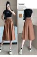Real Shot of New Summer Women's Korean Style Elastic Waist Slim Medium-Length Wide-Leg Pants Skirt in Dark Brown