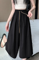 Real Shot of New Summer Women's Korean Style Elastic Waist Slim Medium-Length Wide-Leg Pants Skirt in Black