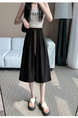 Real Shot of New Summer Women's Korean Style Elastic Waist Slim Medium-Length Wide-Leg Pants Skirt in Black
