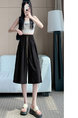 Real Shot of New Summer Women's Korean Style Elastic Waist Slim Medium-Length Wide-Leg Pants Skirt in Black