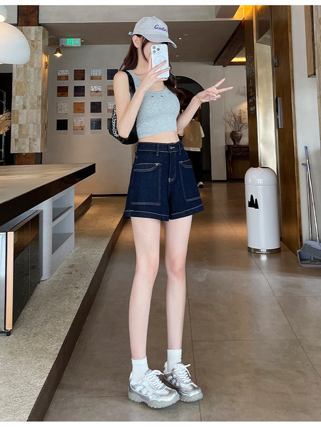Real Shot of Dark Blue Denim Shorts for Women 2025 Summer New Thin High Waist A-Line Super Short Hot Girl Hot Pants Short Skirt