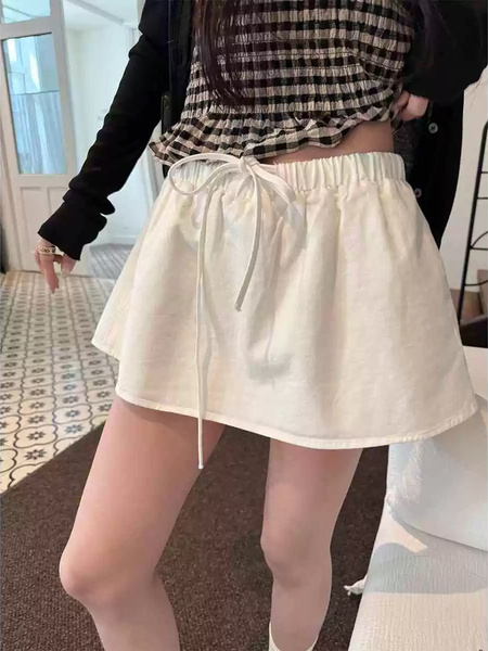 MIU Series Sports Short Skirt Pants Women's Summer New Elastic Waist Small Umbrella Skirt High Waist A-Line Skirt in Cream