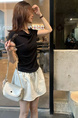 MIU Series Sports Short Skirt Pants Women's Summer New Elastic Waist Small Umbrella Skirt High Waist A-Line Skirt in Cream