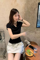 MIU Series Sports Short Skirt Pants Women's Summer New Elastic Waist Small Umbrella Skirt High Waist A-Line Skirt in Cream