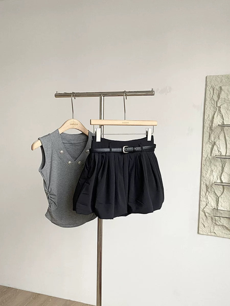 Summer New Korean Style Sweet Age-Reducing All-Match Flower Bud Skirt Women's High Waist Slim A-Line Skirt with Belt in Black