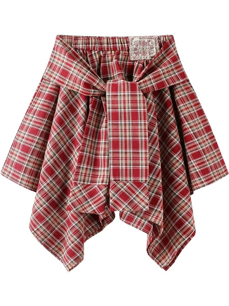Korean Design Irregular Plaid Skirt Women's Spring and Summer New Fashionable Hot Girl Skirt Casual College Short in Red and Beige