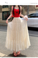 Real Shot of French Mesh Skirt for Women - Summer 2025 New High Waist Slim Drape A-Line Long Skirt Pleated Skirt in Cream