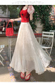 Real Shot of French Mesh Skirt for Women - Summer 2025 New High Waist Slim Drape A-Line Long Skirt Pleated Skirt in Cream