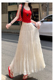 Real Shot of French Mesh Skirt for Women - Summer 2025 New High Waist Slim Drape A-Line Long Skirt Pleated Skirt in Cream