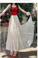 Real Shot of French Mesh Skirt for Women - Summer 2025 New High Waist Slim Drape A-Line Long Skirt Pleated Skirt in Cream