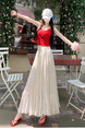 Real Shot of French Mesh Skirt for Women - Summer 2025 New High Waist Slim Drape A-Line Long Skirt Pleated Skirt in Cream