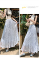 Real Shot of French Mesh Skirt for Women - Summer 2025 New High Waist Slim Drape A-Line Long Skirt Pleated Skirt in Light Blue