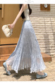 Real Shot of French Mesh Skirt for Women - Summer 2025 New High Waist Slim Drape A-Line Long Skirt Pleated Skirt in Light Blue