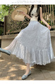 Real Shot of French Mesh Skirt for Women - Summer 2025 New High Waist Slim Drape A-Line Long Skirt Pleated Skirt in Light Blue
