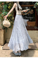 Real Shot of French Mesh Skirt for Women - Summer 2025 New High Waist Slim Drape A-Line Long Skirt Pleated Skirt in Light Blue