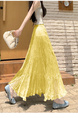 Real Shot of French Mesh Skirt for Women - Summer 2025 New High Waist Slim Drape A-Line Long Skirt Pleated Skirt in Lemon Yellow