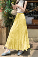 Real Shot of French Mesh Skirt for Women - Summer 2025 New High Waist Slim Drape A-Line Long Skirt Pleated Skirt in Lemon Yellow