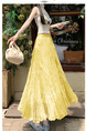 Real Shot of French Mesh Skirt for Women - Summer 2025 New High Waist Slim Drape A-Line Long Skirt Pleated Skirt in Lemon Yellow