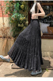 Real Shot of French Mesh Skirt for Women - Summer 2025 New High Waist Slim Drape A-Line Long Skirt Pleated Skirt in Black