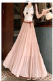 Real Shot Cotton and Linen Cake Skirt Women's Summer 2025 New Korean Version A-Line Skirt High Waist Long Skirt Belt - Soft Pink