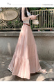 Real Shot Cotton and Linen Cake Skirt Women's Summer 2025 New Korean Version A-Line Skirt High Waist Long Skirt Belt - Soft Pink