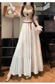 Real Shot Cotton and Linen Cake Skirt Women's Summer 2025 New Korean Version A-Line Skirt High Waist Long Skirt Belt - Cream White