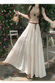 Real Shot Cotton and Linen Cake Skirt Women's Summer 2025 New Korean Version A-Line Skirt High Waist Long Skirt Belt - Cream White