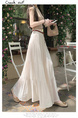 Real Shot Cotton and Linen Cake Skirt Women's Summer 2025 New Korean Version A-Line Skirt High Waist Long Skirt Belt - Cream White