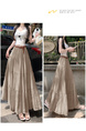 Real Shot Cotton and Linen Cake Skirt Women's Summer 2025 New Korean Version A-Line Skirt High Waist Long Skirt Belt - Beige