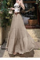 Real Shot Cotton and Linen Cake Skirt Women's Summer 2025 New Korean Version A-Line Skirt High Waist Long Skirt Belt - Beige