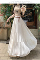 Real Shot Cotton and Linen Cake Skirt Women's Summer 2025 New Korean Version A-Line Skirt High Waist Long Skirt Belt - White