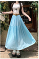 Real Shot Cotton and Linen Skirt for Women in Summer 2025 New Korean Style Pocket Cake Skirt Mid-Length Swing Skirt - Sky Blue